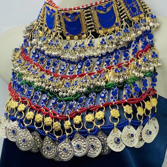 Multilayered Necklace, Gypsy Silver Kuchi Big Afghan Bib Necklace - Picture 3 of 9